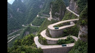 China  Hunan Province Zhangjiajie Tianmen Heavens Gate 99 Bending Road “Avatar” Park [upl. by Leahcimnoj]