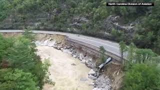 I40 shoulder washed away in North Carolina in the aftermath of Tropical Storm Helene [upl. by Ulrick834]