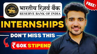 RBI Free Internships for Students  RBI Summer Internship  For Fresher Graduate amp Post Graduate [upl. by Maurice]