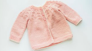 Cardigan o chaquetita para bebe dos agujas paso a paso VARIAS TALLAS Y FACIL DE TEJER [upl. by Rehpotsirahc]