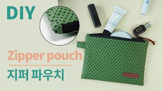 DIY Zipper pouch납작 지퍼 파우치 만들기 simple pouchSewing the tip of the zipper neatly지퍼 끝 깔끔 [upl. by Drooff]