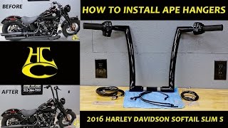 How to Install Ape Hangers Handlebars Harley Davidson Softail Slim S [upl. by Bonnette]