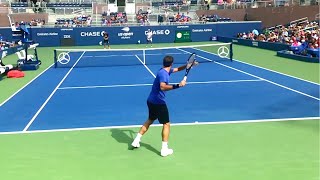 Roger Federer Slow Motion Forehand amp Backhand Court Level View  ATP Tennis Federer Training [upl. by Nosemyaj]