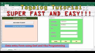 Filipino Tutorials  Create Data Entry Form Using Excel  VBA Programming [upl. by Pliner670]