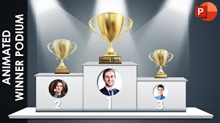 Animated Winner Podium PowerPoint Template with Trophies and Spotlight [upl. by Mikiso]