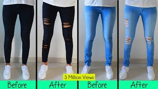 DIY Distressed Jeans Tutorial  How to distress jeans at home [upl. by Eiddam446]