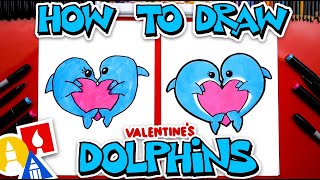 How To Draw Valentines Day Dolphins Making A Heart [upl. by Zorine]