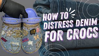 BLING MY WAY Distress Denim For Bling Crocs  Crocs Tutorial 💎 [upl. by Richey]