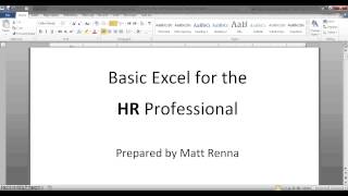 Basic Excel for the HR Professional [upl. by Yesdnik]