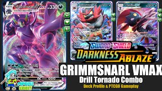 Grimmsnarl VMAX  Drill Tornado combo  Deck Profile amp PTCGO gameplay Pokemon Darkness Ablaze [upl. by Iak210]