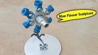 Recycled Metal Flower Sculpture with Blue Petals quotMechanical Flower [upl. by Feil975]