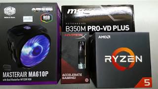 AMD RYZEN 5 1600 msi B350M PROVD Plus Kingston HyperX DDR4 Cooler Master MASTERAIR MA610P RGB FAN [upl. by Weingarten]