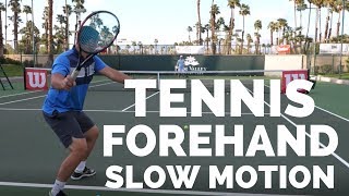 Tennis Forehand Slow Motion  Court Level View  Coach Simon [upl. by Aerdnaz506]