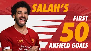 Mo Salahs first 50 Liverpool goals at Anfield  Chelsea Roma Man City and more [upl. by Ayel]