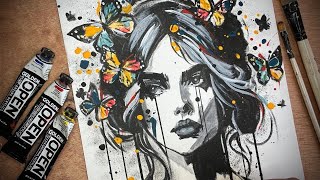 EASY Painting Ideas For Beginners  Portrait  Acrylic painting  Abstract art  Butterfly  Art [upl. by Deny]