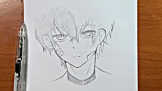 easy anime drawing  how to draw anime boy stepbystep easy [upl. by Repsaj593]