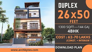 26x50 House Design  4BHK House Plans  8X15 Meters  144 Gaj  ArchBytes [upl. by Zat]