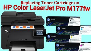 Replace or Remove Toner Cartridges on HP Color Laserjet Pro M177fw [upl. by Hartzel]