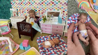 MINI REBORN NURSERY  Changing amp Feeding Tiny Miniature Silicone Baby [upl. by Nohsed]