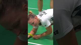 Delphine Delrue gets into a sticky situation shorts badminton BWF [upl. by Mcfadden]