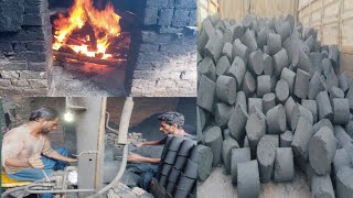 Making process of charcoal briquettes used as fuel in fire  How to make charcoal briquettes [upl. by Crane]