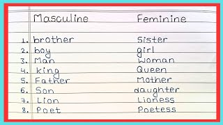 Masculine And Feminine In English  15 Masculine And Feminine Gender [upl. by Ecnarrot]