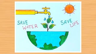 World water day poster drawingsave water save earth drawing easysave water save life drawing [upl. by Strain]