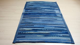 DIY denim Rug from old Jeans Upcycling  Tapis de vieux jeans [upl. by Nisior]