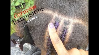 How to Cornrow with Extensions FOR BEGINNERS [upl. by Noswal]