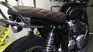 Custom Triumph T120 Bonneville Brat Style motorcycle seat by 68 Vintage [upl. by Airekal]