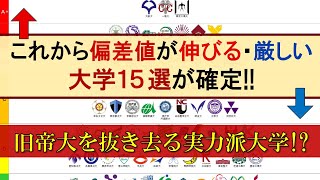 偏差値がこれから伸びる･厳しい大学15選が確定旧帝大を抜き去る大学とは【東京一工･旧帝･早慶上理･電農名繊･金岡千広･５Ｓ･MARCH･関関同立･日東駒専･産近甲龍･大和大学･大阪公立大学】 [upl. by Atteirneh330]