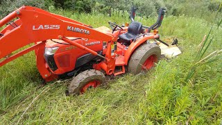 King kutter brush hog on Kubota tractor [upl. by Nytram]