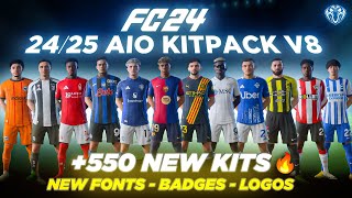 2425 AIO Kits V8 Mod For FC 24 550 New Kits  Fonts  Badges  TU182 [upl. by Avad]