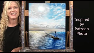 Learn How to Draw and Paint with Acrylics SEASIDE LIGHTHOUSE  Easy Beginner  Paint and Sip at Home [upl. by Arnelle]