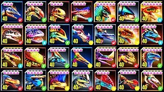 🐉 ALL MAX LEVEL 40 HYBRID DINOSAURS JURASSIC WORLD [upl. by Damal]