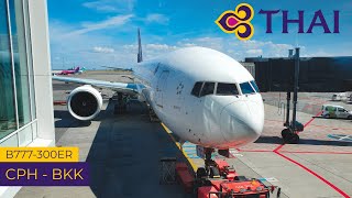 Thai Airways B777300ER Economy Trip Report  Copenhagen  Bangkok [upl. by Yellac516]