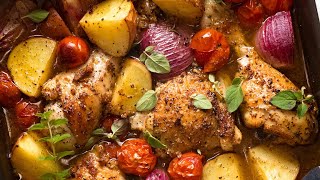 Mediterranean Baked Chicken Dinner Lemon Garlic Chicken Potato Bake [upl. by Ayiak]