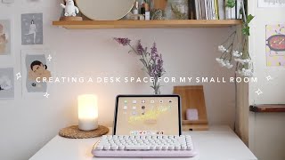 desk tour ✨🖥 creating an aesthetic minimal study desk space for my small room [upl. by Lehsar]