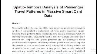 Spatio Temporal Analysis of Passenger Travel Patterns in Massive Smart Card Data [upl. by Antoinette876]