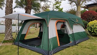 KTT Extra Large Tent 12 PersonStyleBFamily Cabin Tents2 RoomsStraight Wall3 Doors [upl. by Arlin124]